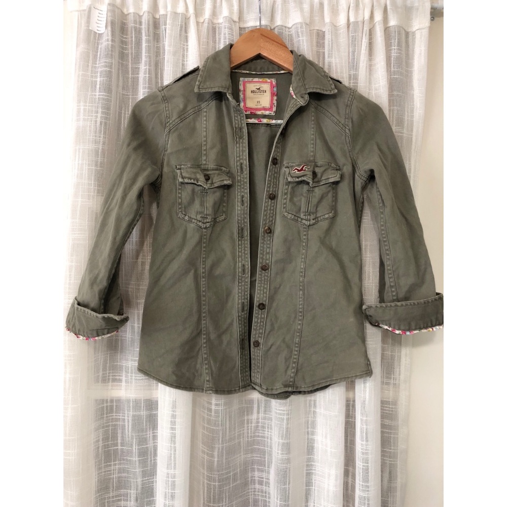Hollister Army Green Military Style Button Down